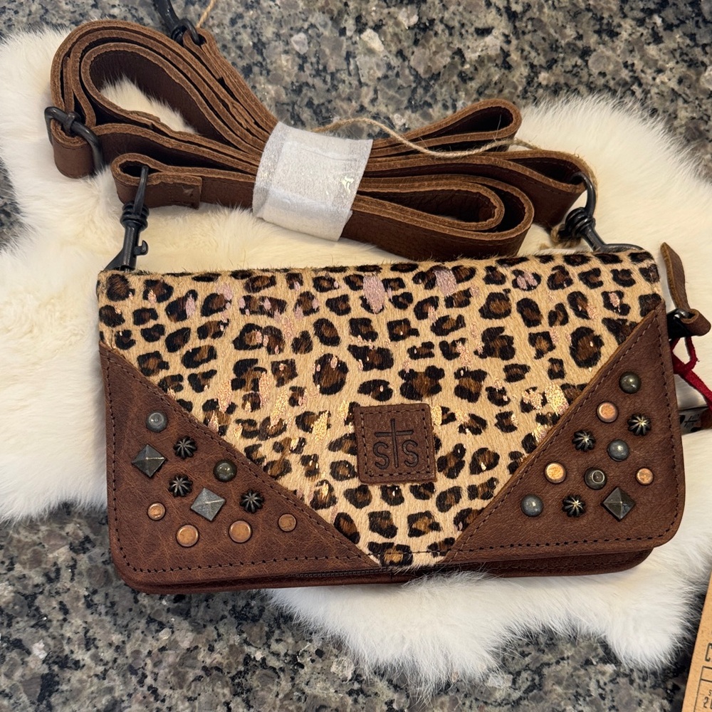 STS Ranchwear Animal Print Crossbody Bag with Brown Accents